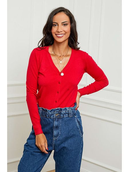 Soft Cashmere Kardigan w kolorze czerwonym rozmiar: 38/40. Czerwone swetry Soft Cashmere, bez wzorów, z kaszmiru, klasyczne, bez ramiączek. Za 125.45 zł.