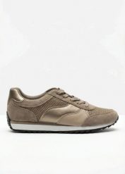 Sneakersy z siateczkową wstawką. Brązowe buty sportowe lifestyle bonprix, bez wzorów, sportowe, bez zapięcia. Za 37.99 zł.