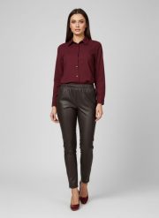 Eleganckie czekoladowe spodnie BengaMetallic04 7/8 o kroju slim fit PLUS SIZE XXL OVERSIZE JESIEŃ. Brązowe spodnie materiałowe Moda Size Plus Iwanek, bez wzorów, z elastanu, biznesowe. Za 199.90 zł.