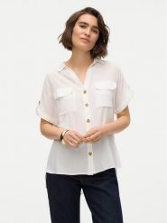 Vero Moda Koszula Bumpy 10310139 Biały Regular Fit. Białe koszule Vero Moda, l, bez wzorów, z wiskozy, bez kołnierzyka, bez ramiączek. Za 79.99 zł.