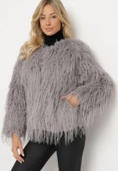 Jasnoszara Kurtka Futrzana o Prostym Kroju Zapinana na Haftki Siarale. Szare kurtki Born2be, l, bez wzorów, z futra, eleganckie, bez kaptura. Za 169.99 zł.
