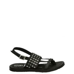 PŁASKIE SANDAŁY Z NITAMI 534097 NERO. Sandały Venezia, bez wzorów, ze skóry, bez obcasa, na płaskiej podeszwie, bez zapięcia. Za 329.00 zł.