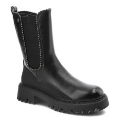 Botki damskie Filippo, ze skóry naturalnej z elastycznymi wstawkami po bokach zapinane na suwak zabudowaną cholewką, czarne, DBT4009-22-BK. Czarne botki Filippo, bez wzorów, ze skóry ekologicznej, biznesowe, bez obcasa, na płaskiej podeszwie, bez zapięcia. Za 209.00 zł.