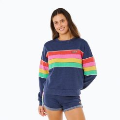 Bluza damska Rip Curl Surf Revival Relaxed Crew. Niebieskie bluzy bez kaptura Rip Curl, uniwersalny, bez wzorów, z bawełny, bez kaptura, trekkingowe. Za 209.99 zł.