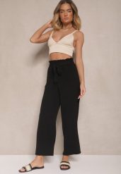Czarne Spodnie z Wiskozą o Szerokim Kroju High Waist z Wiązaniem Ivelwia. Czarne jeansy Renee, na lato, l, bez wzorów, z jeansu, z podwyższonym stanem. W wyprzedaży za 39.99 zł.