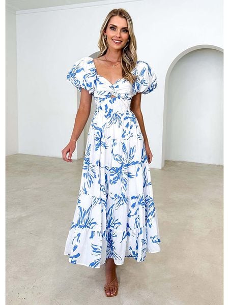 Tazga Sukienka w kolorze biało-niebieskim rozmiar: 34. Białe sukienki Tazga, bez wzorów, bez kołnierzyka, bez ramiączek, maxi. Za 122.96 zł.