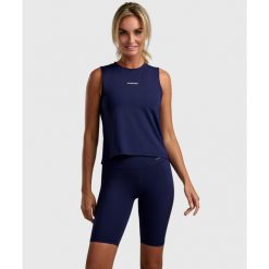 Tank-top Elegancja - Granatowy. Niebieskie topy NORDICDOTS, l, bez wzorów, z elastanu, eleganckie, bez kołnierzyka, bez ramiączek. Za 185.00 zł.