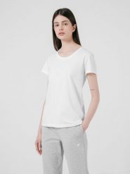 4F T-shirt damski XS. Białe t-shirty 4f, xs, bez wzorów, z bawełny, klasyczne, bez kołnierzyka, bez ramiączek. W wyprzedaży za 39.99 zł.