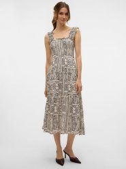 Vero Moda Sukienka w kolorze beżowym rozmiar: L. Brązowe sukienki Vero Moda, na imprezę, l, bez wzorów, z wiskozy, klasyczne, bez kołnierzyka, bez ramiączek, midi. Za 109.78 zł.