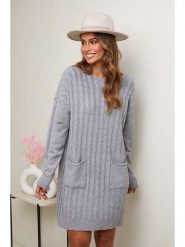 Soft Cashmere Sukienka dzianinowa w kolorze szarym rozmiar: 38/40. Szare sukienki Soft Cashmere, na co dzień, bez wzorów, z dzianiny, klasyczne, bez kołnierzyka, bez ramiączek, mini, proste. Za 149.66 zł.