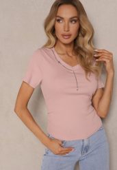 Różowy T-shirt z Bawełny z Łańcuszkiem i Marszczeniem Olisinia. Czerwone t-shirty Renee, m, bez wzorów, z bawełny, glamour, bez kołnierzyka, bez ramiączek. W wyprzedaży za 39.99 zł.