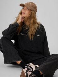 4F Bluza dresowa loose z nadrukiem damska - szara S. Czarne bluzy 4f, s, bez wzorów, z dresówki, klasyczne, bez ramiączek, bez kaptura. Za 169.99 zł.