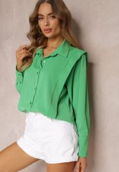 Zielona Koszula z Kołnierzem i Przeszyciami Emoree. Zielone koszule Renee, bez wzorów, eleganckie, bez kołnierzyka, bez ramiączek. W wyprzedaży za 59.99 zł.