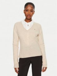 Tommy Hilfiger Sweter WW0WW43505 Beżowy Regular Fit. Brązowe swetry Tommy Hilfiger, xl, bez wzorów, z wełny, bez ramiączek. Za 329.99 zł.