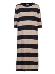 Herrlicher Sukienka dzianinowa "Yamila" w kolorze piaskowo-czarnym rozmiar: S. Czarne sukienki Herrlicher, na co dzień, s, bez wzorów, z dzianiny, bez kołnierzyka, bez ramiączek, maxi, proste. Za 162.87 zł.