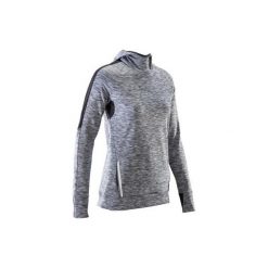 Bluza do biegania RUN WARM HOOD damska. Szare bluzy KALENJI, bez wzorów, z elastanu, bez ramiączek, bez kaptura. Za 79.99 zł.
