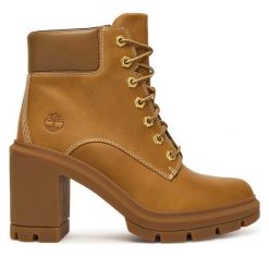 Botki Timberland. Brązowe botki Timberland, bez wzorów, bez obcasa, na słupku, bez zapięcia. Za 559.99 zł.