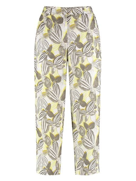 Gerry Weber Lniane spodnie w kolorze biało-szaro-żółtym rozmiar: 46. Białe spodnie materiałowe Gerry Weber, bez wzorów, ze lnu, z podwyższonym stanem. Za 148.96 zł.