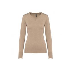 Damski sweter v-neck Kariban. Brązowe swetry KARIBAN, l, bez wzorów, z bawełny, eleganckie, bez ramiączek. Za 162.00 zł.
