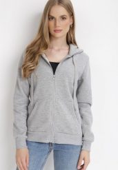 Szara Bluza z Kapturem Zapinana na Suwak Bran. Szare bluzy Born2be, l, bez wzorów, z jeansu, z kapturem, na fitness i siłownię. Za 44.99 zł.