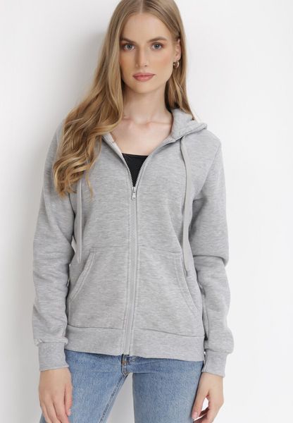 Szara Bluza z Kapturem Zapinana na Suwak Bran. Szare bluzy Born2be, l, bez wzorów, z jeansu, na fitness i siłownię. Za 44.99 zł.