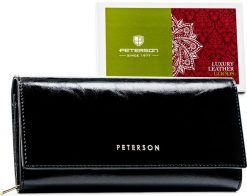 Portfel damski Peterson PTN PL-409 czarny. Czarne portfele Peterson, bez wzorów, ze skóry. Za 139.00 zł.