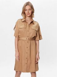 Calvin Klein Sukienka koszulowa Drapy K20K205246 Beżowy Relaxed Fit. Brązowe sukienki Calvin Klein, bez wzorów, z lyocellu, bez kołnierzyka, bez ramiączek, koszulowe. Za 619.99 zł.
