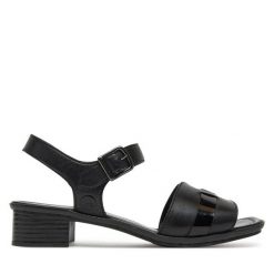Sandały Rieker. Czarne sandały Rieker, bez wzorów, bez obcasa, na słupku, bez zapięcia. Za 299.99 zł.