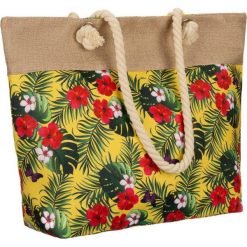 Torba plażowa żółta print 2019-03. Żółte torebki klasyczne z aplikacjami, z materiału, z nadrukiem, bez dodatków. Za 39.99 zł.
