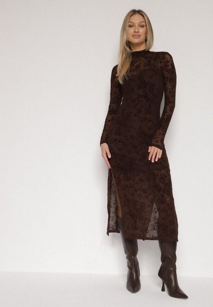 Brązowa Dopasowana Sukienka z Dodatkiem Wiskozy i Welurowymi Kwiatami Vetielle. Brązowe sukienki Born2be, na co dzień, l, bez wzorów, z weluru, eleganckie, bez kołnierzyka, bez ramiączek, dopasowane. Za 149.99 zł.