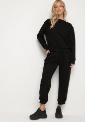 Czarny Komplet Dresowy z Bawełną Bluza i Spodnie Joggery Ette. Czarne bluzy Born2be, l, bez wzorów, z bawełny, eleganckie, bez ramiączek, bez kaptura. Za 119.99 zł.