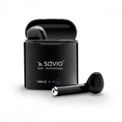 Słuchawki bezprzewodowe SAVIO TWS-02 (douszne; bezprzewodowe, Bluetooth; z wbudowanym mikrofonem; kolor czarny. Czarne słuchawki douszne Savio. Za 56.99 zł.
