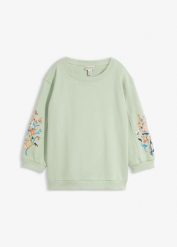 Bluza z czystej bawełny organicznej. Zielone bluzy bonprix, bez wzorów, z bawełny, bez ramiączek, bez kaptura. Za 129.99 zł.