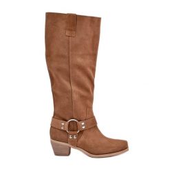 Zamszowe Kozaki Na Niskim Obcasie Z Cholewką Przed Kolano Zazoo 3444/O Camel brązowe. Brązowe kozaki na zimę, z aplikacjami, z zamszu, eleganckie, przed kolano, bez obcasa, bez zapięcia. Za 711.36 zł.