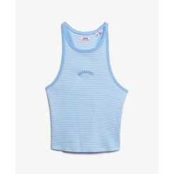 Tank top w paski z plecami w stylu sportowym i logo dla kobiet Superdry Essentia. Niebieskie topy sportowe Superdry, bez wzorów. Za 94.00 zł.