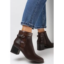 Brązowe Botki Micherus. Brązowe botki Born2be, z aplikacjami, ze skóry, eleganckie, z okrągłym noskiem, za kostkę, bez obcasa, na obcasie, bez zapięcia. W wyprzedaży za 132.99 zł.