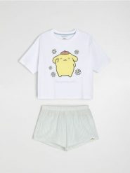 Bawełniana piżama dwuczęściowa Pompompurin - biały. Białe piżamy Sinsay, l, bez wzorów, z bawełny, bez kołnierzyka, bez ramiączek. Za 39.99 zł.