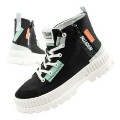Buty za kostkę sportowe damskie Palladium Pallashock Backzip 2. Czarne buty sportowe lifestyle Palladium, bez wzorów, z bawełny, sportowe, za kostkę, bez zapięcia. Za 239.00 zł.