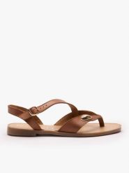 Brązowe japonki z ozdobą. Brązowe japonki Ryłko, z aplikacjami, ze skóry, eleganckie. Za 349.99 zł.