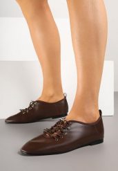 Brązowe Półbuty ze Sznurowaniem ze Stoperem Julirine. Brązowe półbuty wsuwane Renee, bez wzorów, z jeansu, eleganckie, bez obcasa. W wyprzedaży za 67.99 zł.