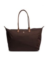Tommy Hilfiger Torebka Popette Maxi Tote AW0AW17996 Brązowy. Brązowe shopper bag Tommy Hilfiger, bez wzorów, z materiału, bez dodatków. Za 449.99 zł.