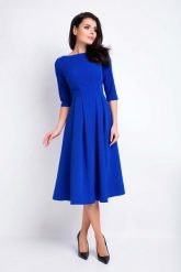 Niebieska Sukienka Wizytowa Midi z Szerokim Dołem. Niebieskie sukienki Awama, l, bez wzorów, z elastanu, wizytowe, bez kołnierzyka, bez ramiączek, midi. Za 218.90 zł.