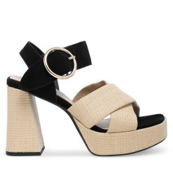 Sandały Badura. Brązowe sandały Badura, bez wzorów, bez obcasa, na słupku, bez zapięcia. Za 299.99 zł.