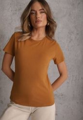 Brązowy T-shirt z Bawełny z Okrągłym Dekoltem Nedima. Brązowe t-shirty Renee, m, bez wzorów, z bawełny, klasyczne, bez kołnierzyka, bez ramiączek. Za 39.99 zł.