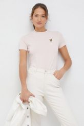 Lyle & Scott t-shirt damski kolor różowy. Czerwone t-shirty Lyle & Scott, l, z aplikacjami, bez kołnierzyka, bez ramiączek. W wyprzedaży za 109.99 zł.
