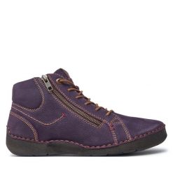 Botki Josef Seibel. Fioletowe botki Josef Seibel, bez wzorów, bez obcasa, na płaskiej podeszwie, bez zapięcia. Za 379.99 zł.