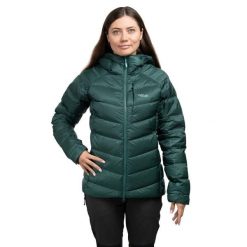 Kurtka trekkingowa puchowa damska Glaceon Pro Women. Zielone kurtki RAB, na zimę, bez wzorów, z puchu, sportowe, z kapturem. Za 1,259.99 zł.