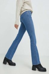 Wrangler jeansy Voyage damskie medium waist. Niebieskie jeansy Wrangler, bez wzorów, z denimu. Za 379.99 zł.