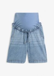 Luźne bermudy ciążowe. Niebieskie jeansy bonprix, bez wzorów, z bawełny. Za 149.99 zł.