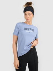 4F T-shirt regular z nadrukiem damski - niebieski M. Niebieskie t-shirty 4f, l, bez wzorów, z bawełny, bez kołnierzyka, bez ramiączek. Za 59.99 zł.
